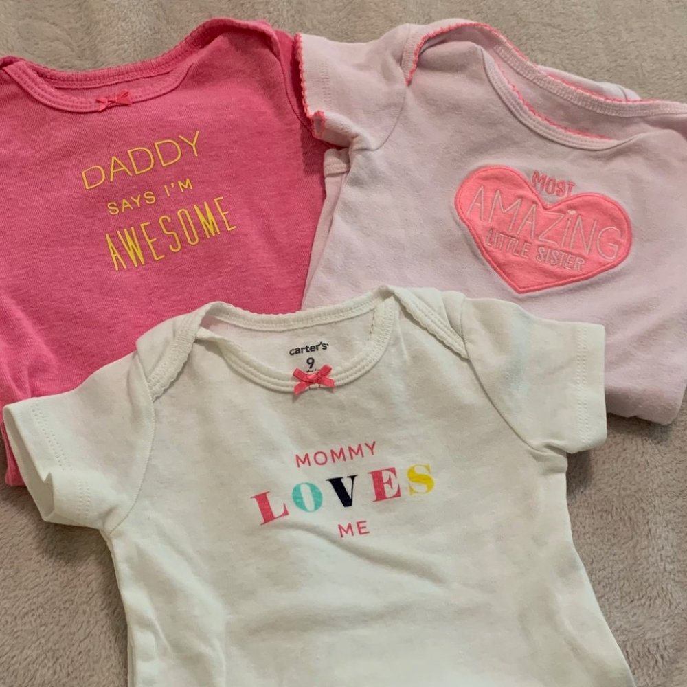 Carter's Lot Short Sleeve Bodysuits With Sayings Size 9 Months